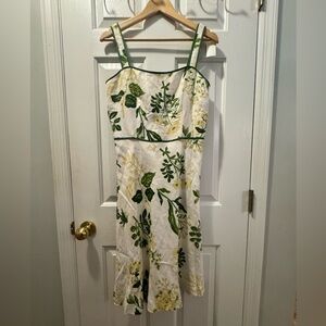 Ann Taylor LOFT Green and White Flower Print Midi Dress
